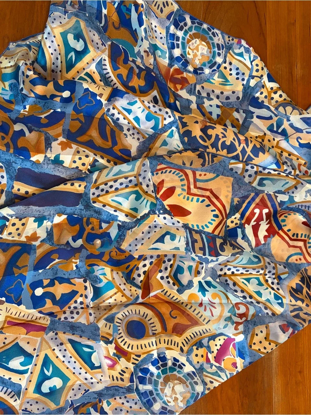 Brochier Soieres Silk Geometric Design Scarf in Blue and Gold